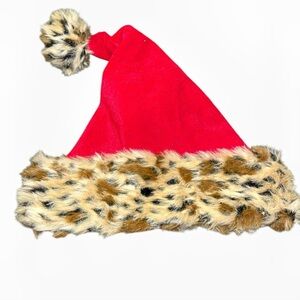 Cheetah animal print leopard fur Santa hat adult